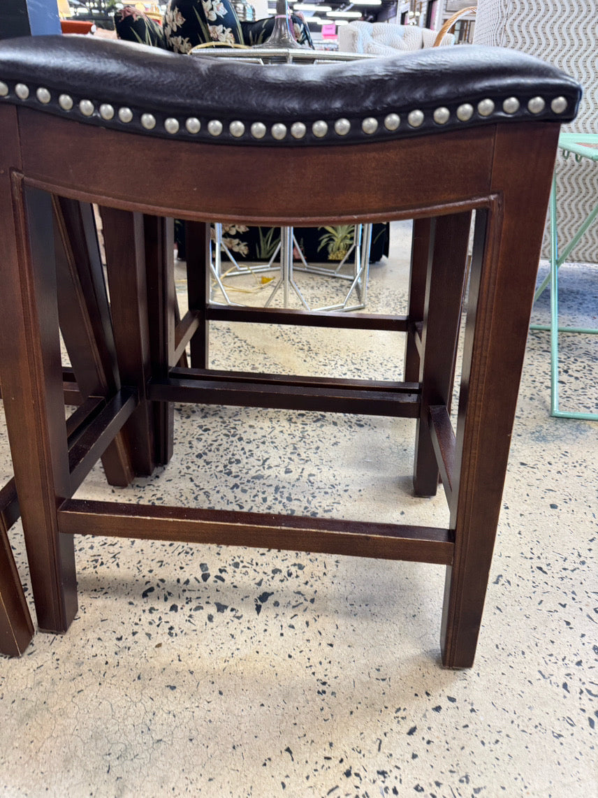 Brown Leather-look Set of 4 Counter Stools w/ Nailheads