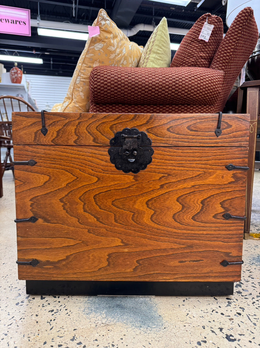 Wood Trunk w/ Black Iron Hinges