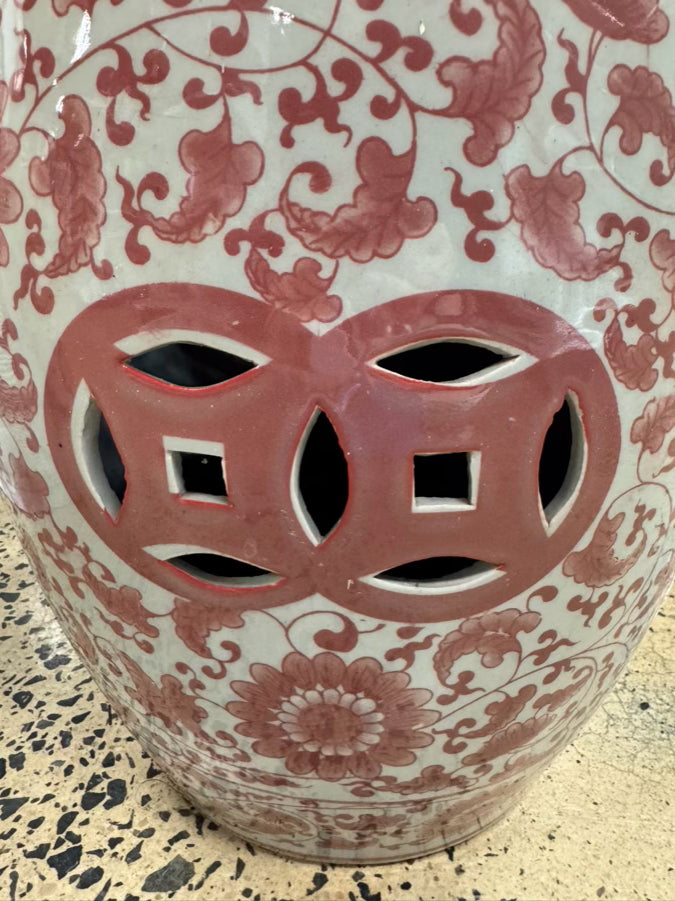 Pink & White Ceramic Garden Stool