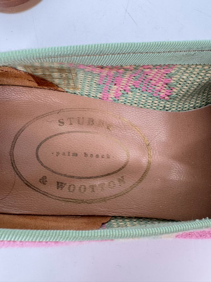 STUBBS & WOOTTON Size 9.5 Pink & Green Leather & Terrycloth Starfish Flats