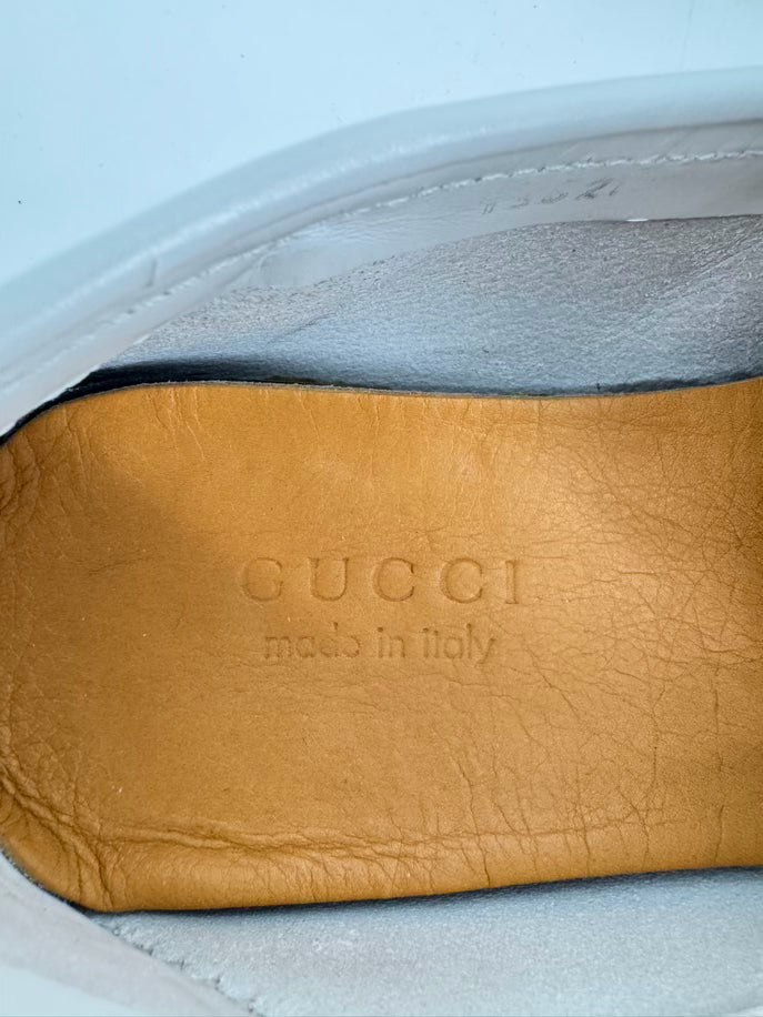 GUCCI Size 10 Cream Leather Horsebit Accejt Loafers