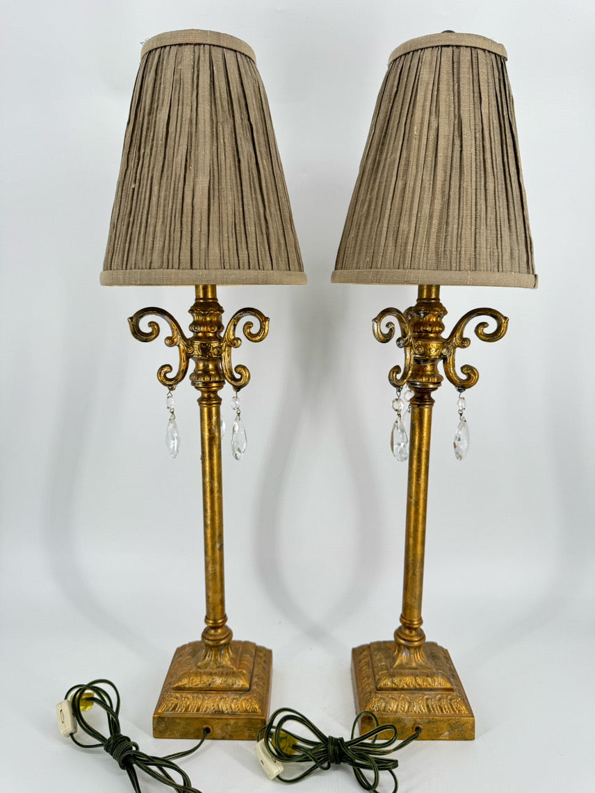 CURREY & CO. Brushed Gold w/ Prisms Pair of Buffet Lamps