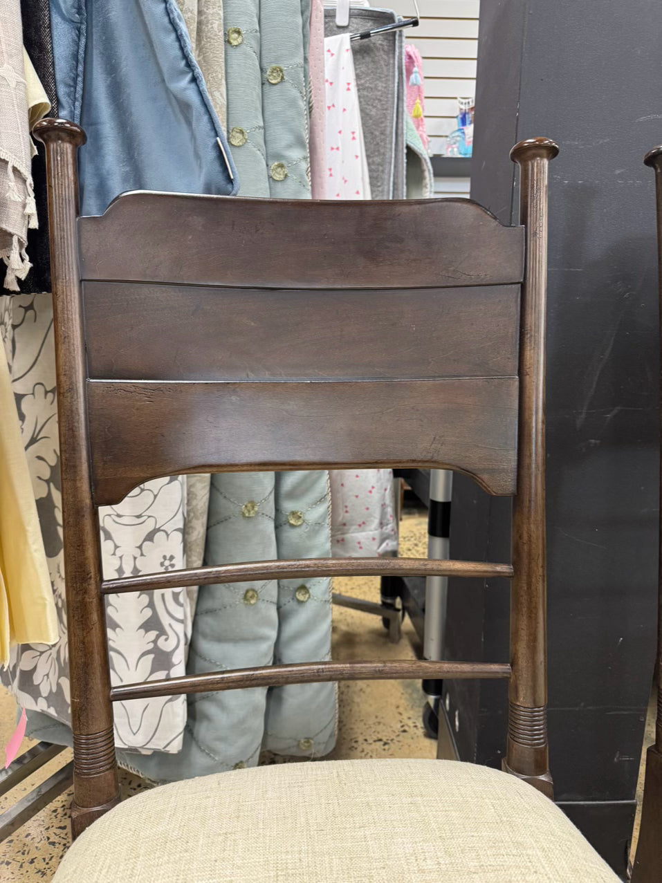 Dark Wood Cream Upholstered Pair of Side Chairs