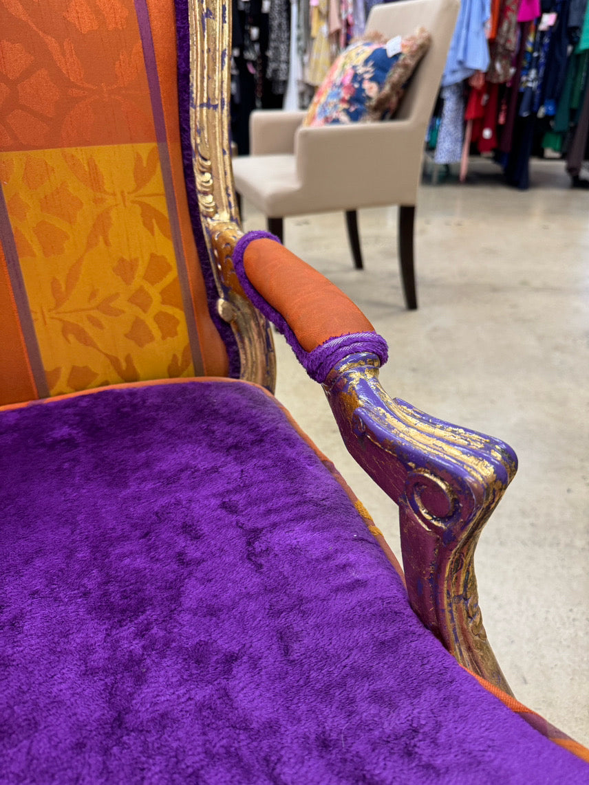 Purple & Orange Upholstered Gold Wood Louis XVI Chair