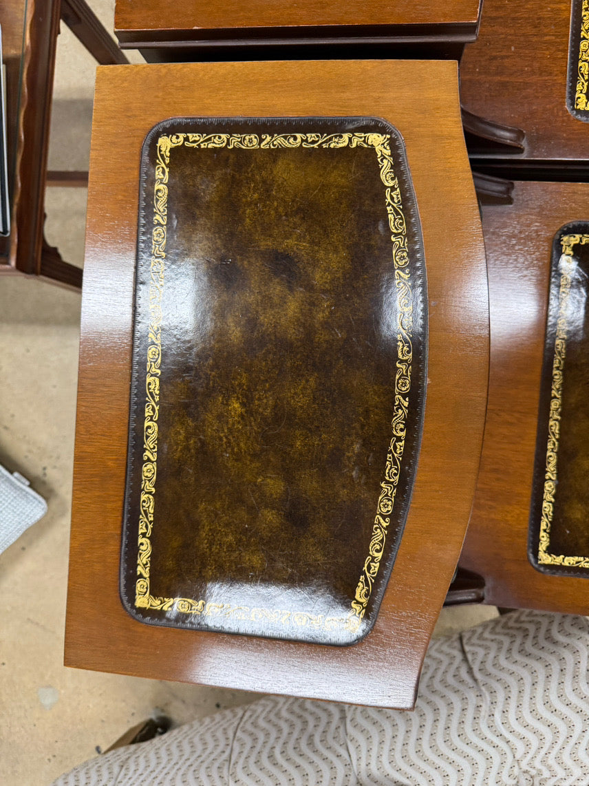 Wood Leather-Top 2-Tier Pair of End Tables