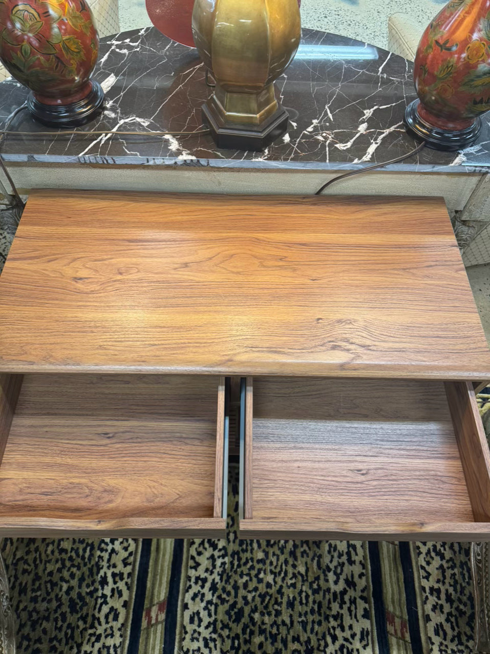 Wood Slat Record Cabinet w/ Sliding Door