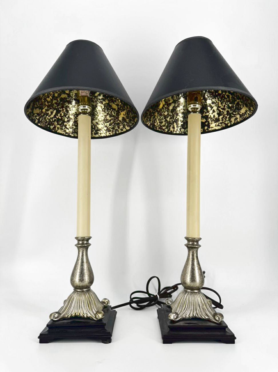 Brushed Silver Resin Pair of Buffet Lamps