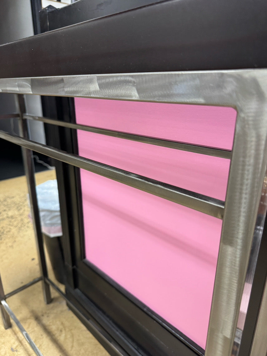 Dark Wood & Satin Finish Metal Sofa Table
