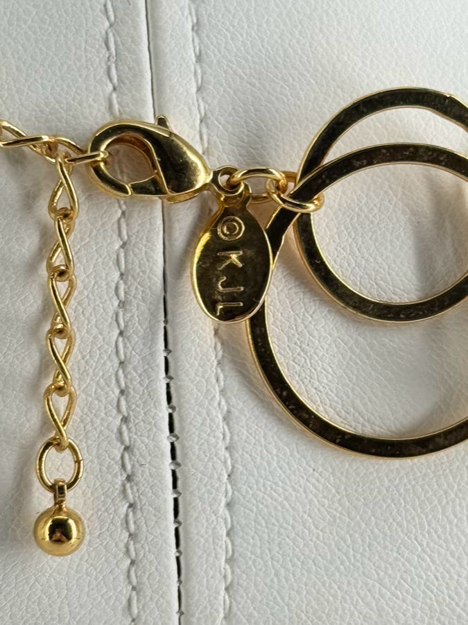 KENNETH JAY LANE Gold Tone Mother Of Pearl Disc Dangle Necklace & Earring Set