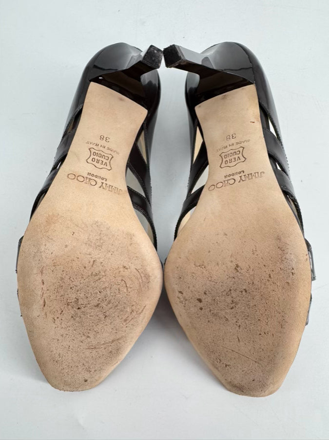 JIMMY CHOO Size 38 Taupe Leather Laser Cut Pumps