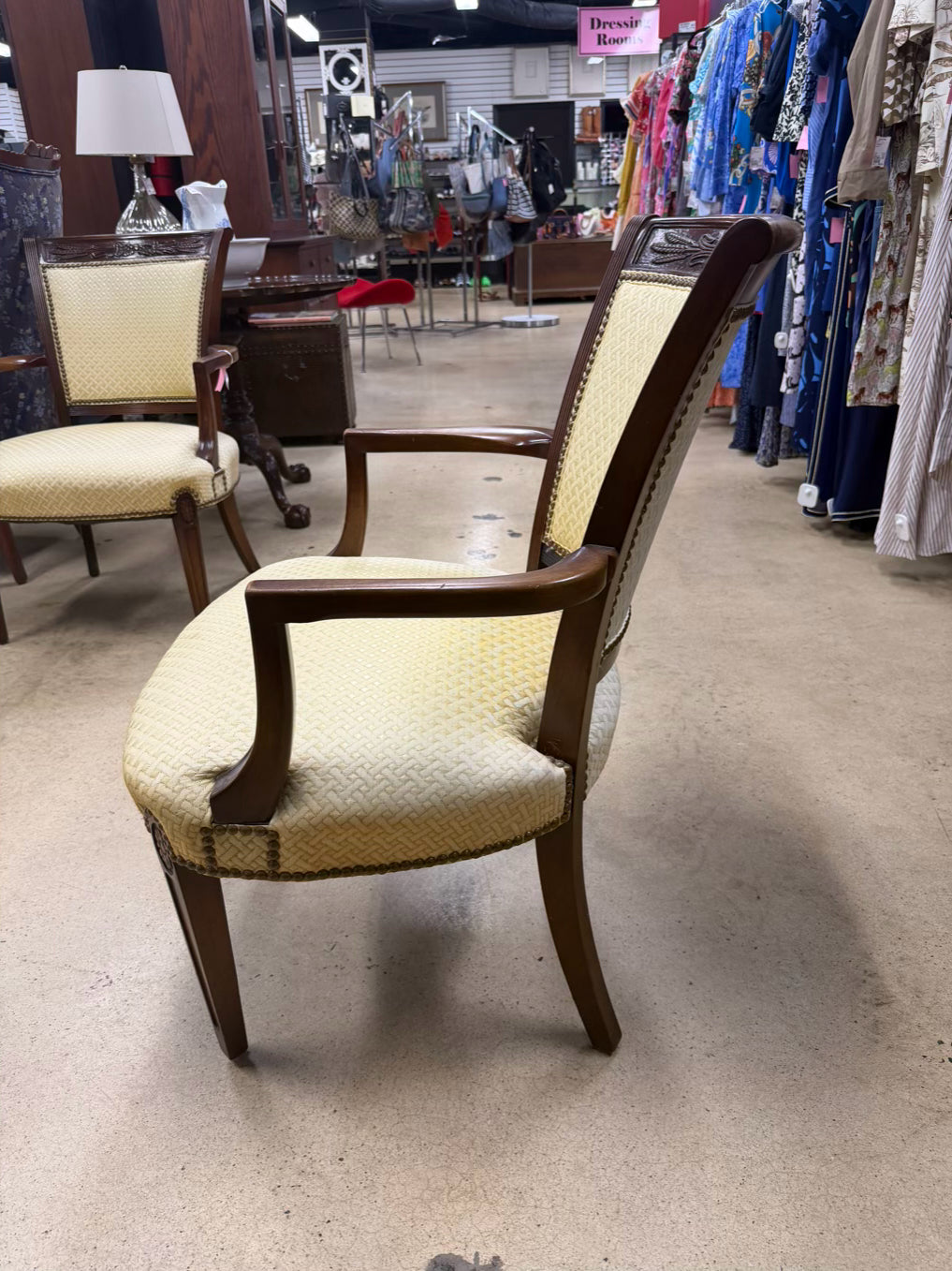 Wood Nail Head Pair Of Yellow Side Chairs