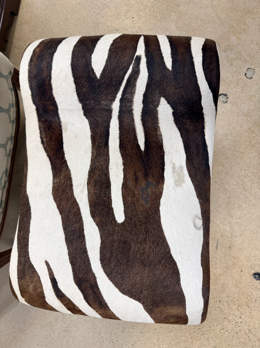 Brushed Silver Metal & Zebra Print Fabric Foot Stool