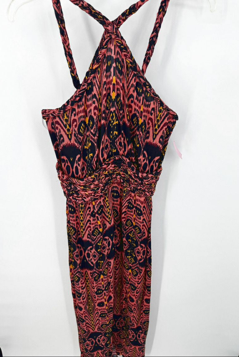CAROLINA K Size S Salmon & Black Print Sleeveless Maxi-Dress