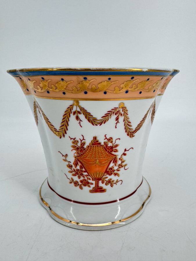 LSCO Rust & Gold Ceramic Handpainted Decorative Cachepot