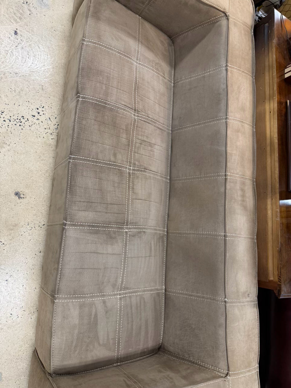 Beige Midcentury Modern Square Arm Sofa
