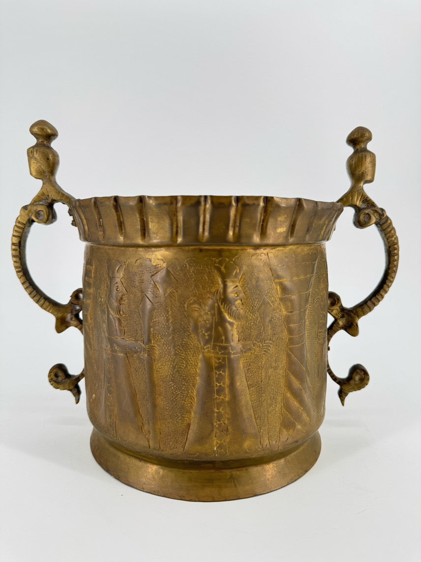 VINTAGE Brass Etched Planter