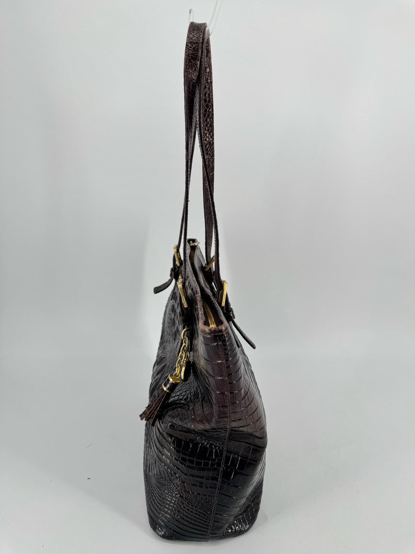 BRAHMIN Brown Leather Embossed Croc Purse