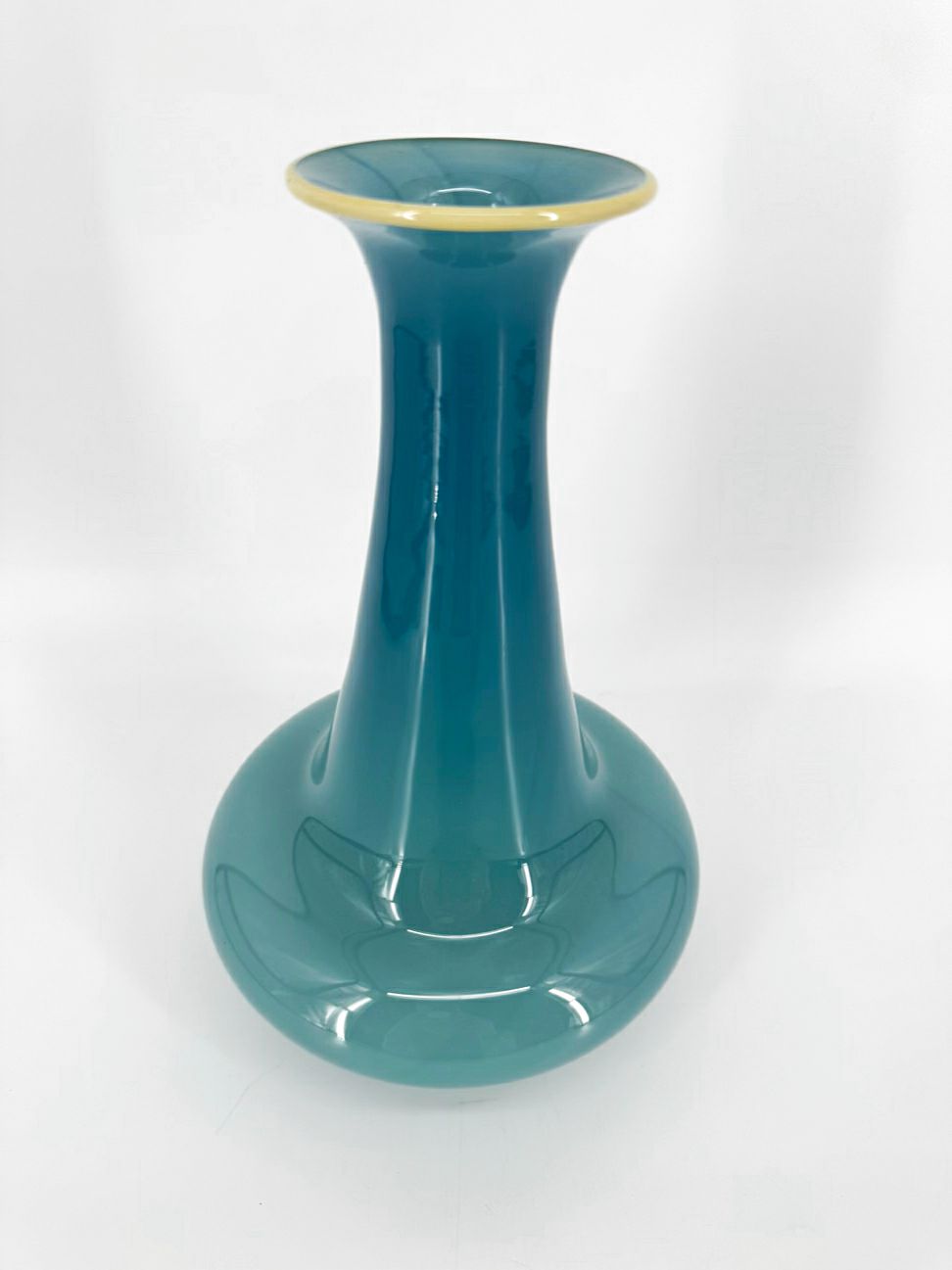 STUDIO PARAN Aqua & Yellow Handblown Glass Vase