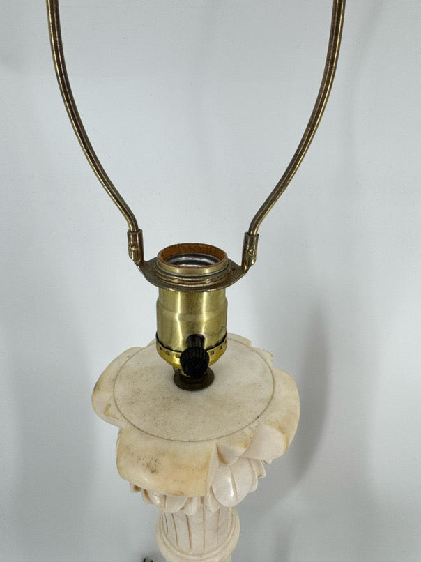 White Alabaster Neoclassical Column Pair of Lamps