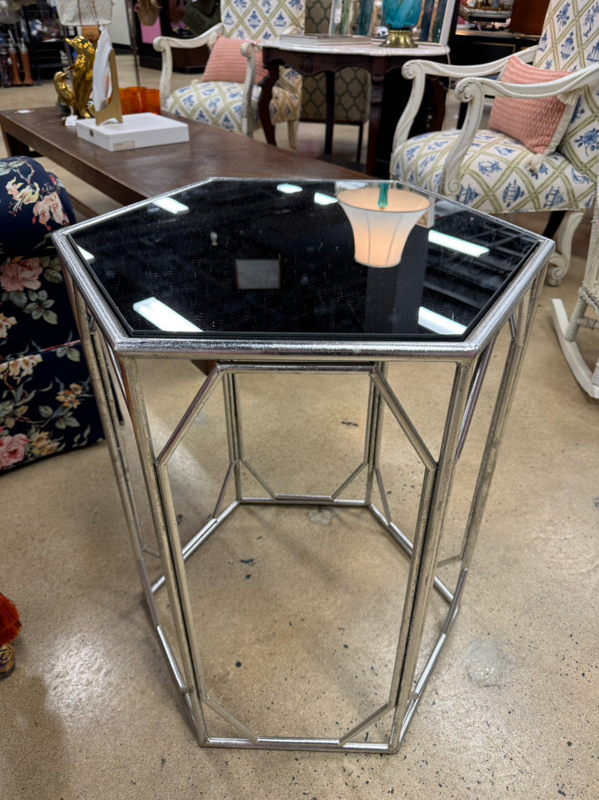 Silver Metal Mirror-Top End Table