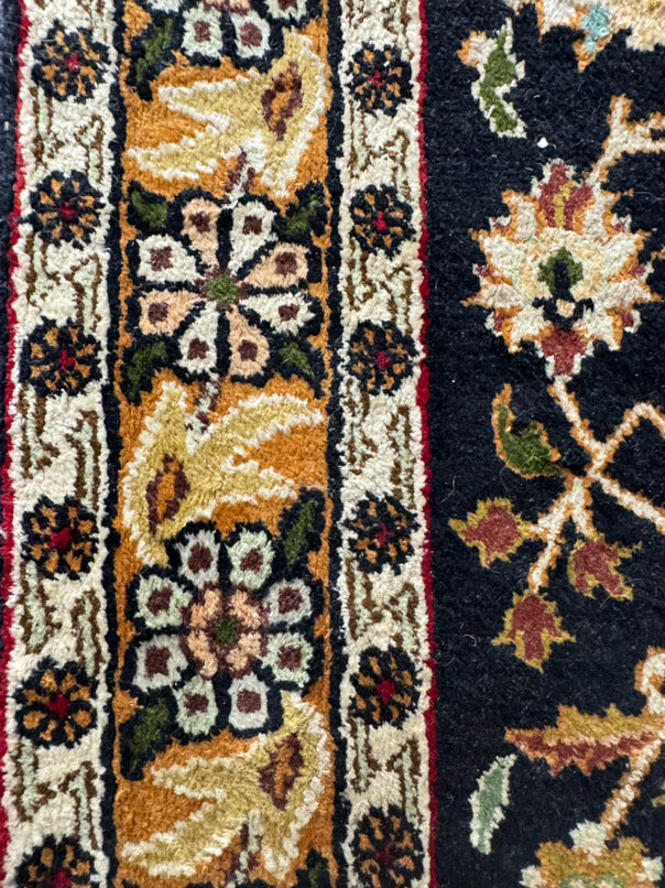 Cream & Gold Wool & Silk Oriental Area Rug