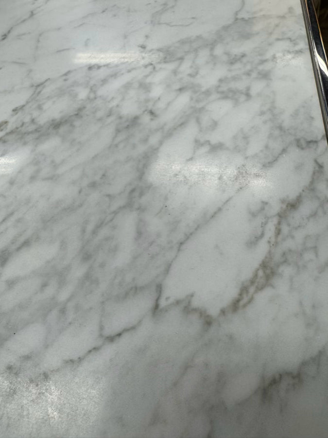 White & Silver Metal & Faux Marble Side Table