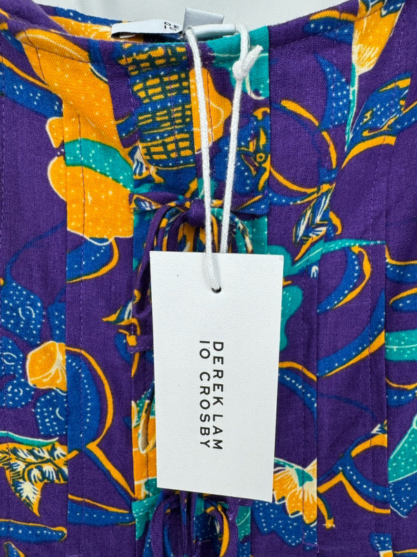 DEREK LAM 10 CROSBY Size 14 Purple & Yellow Flowers Sleeveless Dress NWT