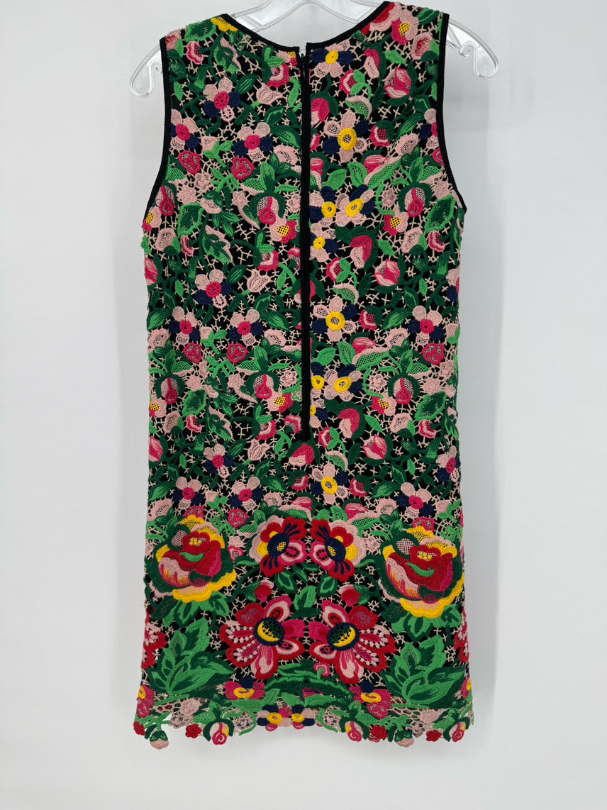 PAULE KA Size 40 Multi-Color Floral Needlework Sleeveless Dress