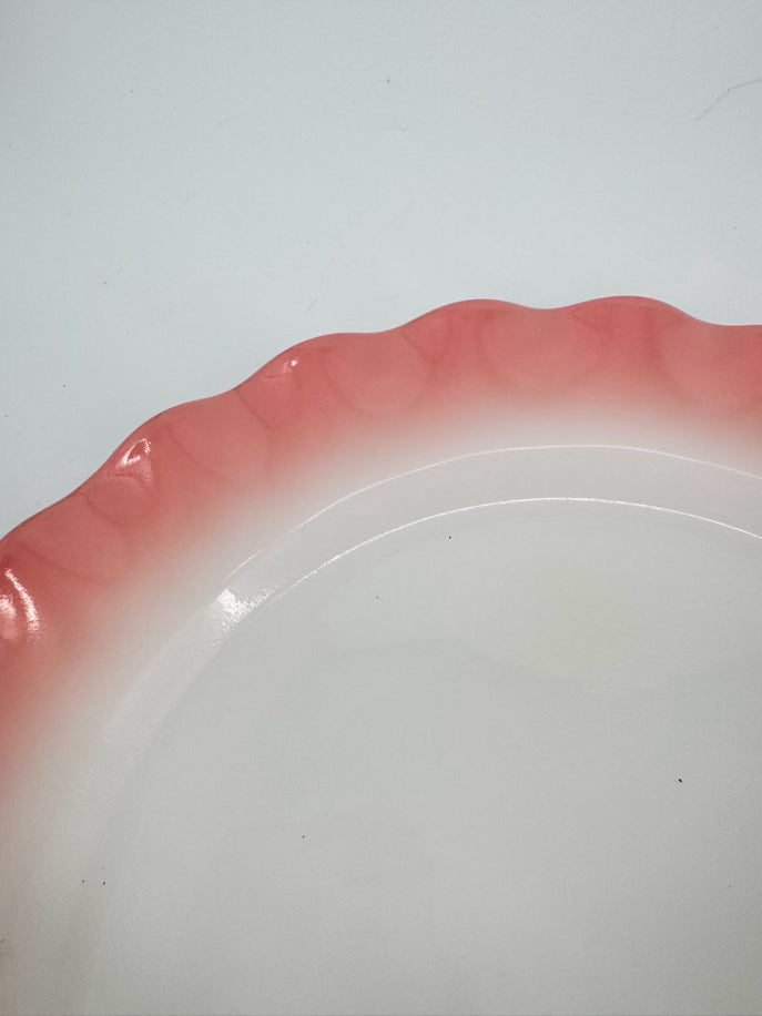 HAZEL ATLAS Pink & White Milk Glass Ripple Setting for 6