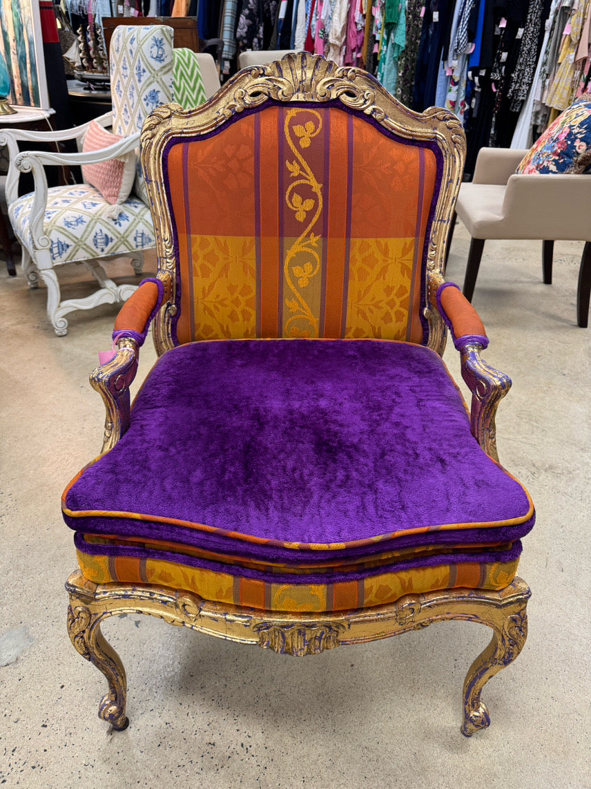 Purple & Orange Upholstered Gold Wood Louis XVI Chair