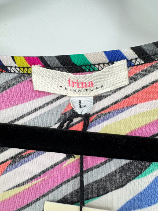 TRINA TURK Size L Multi Color Stripe Print Dress NWT