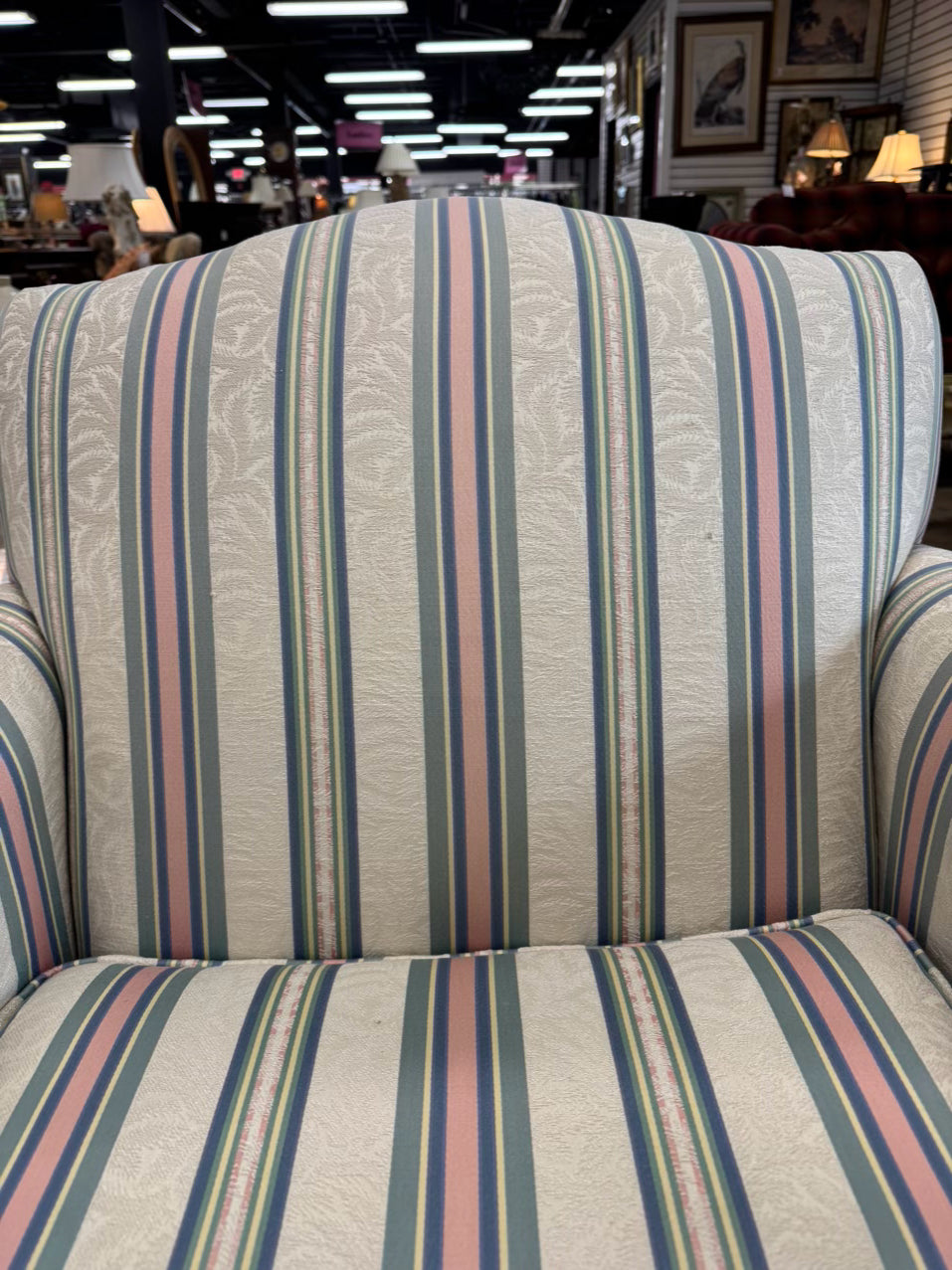 VANGUARD Cream, Blue & Pink Stripe Pair of Club Chairs