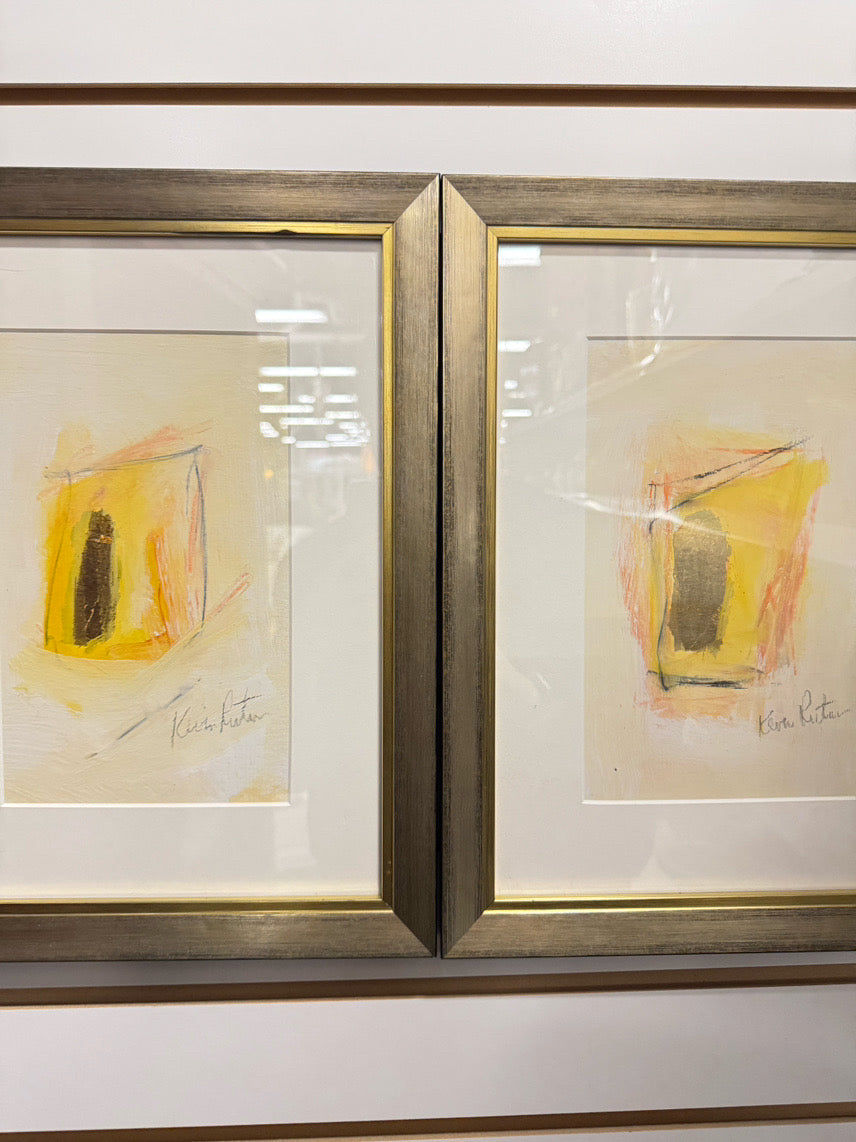 REVA RUTA Mixed Media Pair of Artwork in Gold Frames