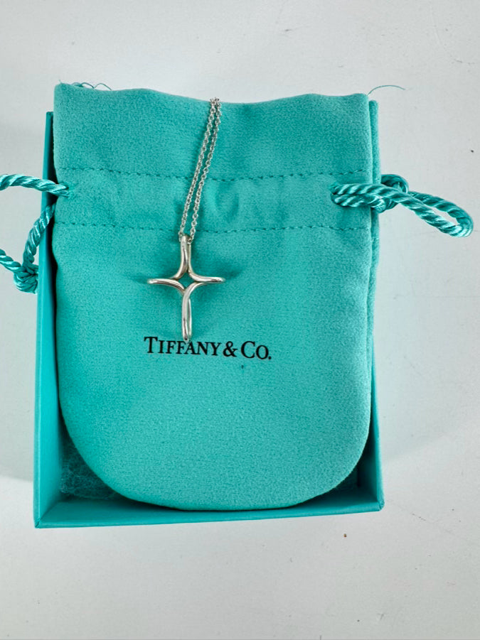TIFFANY & CO. ELSA PERETTI STERLING SILVER Infinity Cross Pendant Necklace