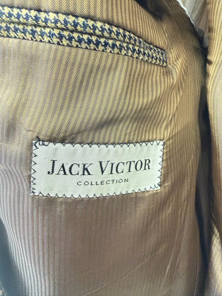 JACK VICTOR Men's Size 44 Tan & Black Cashmere Houndstooth Long Sport Coat