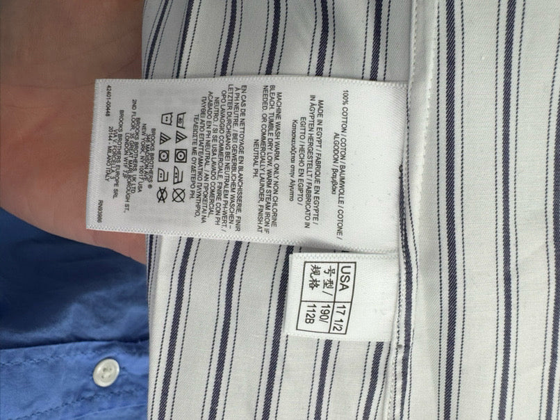 BROOKS BROTHERS Size 35 White Stripe Long Sleeve Shirt NWT