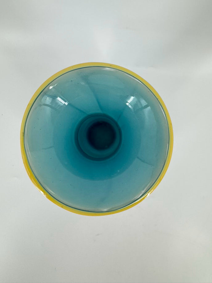 STUDIO PARAN Aqua & Yellow Handblown Glass Vase