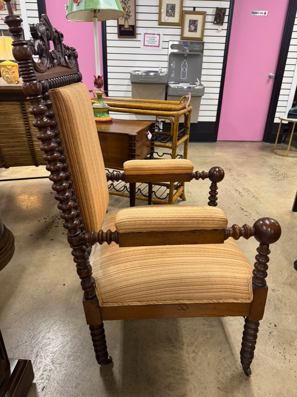 Wood & Salmon Upholstered English Bobbin Chair