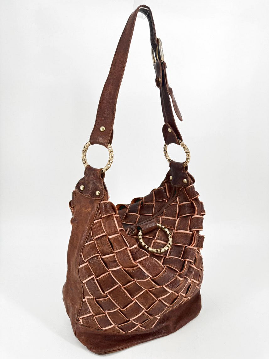 TRACY REESE Cognac Leather Woven Purse