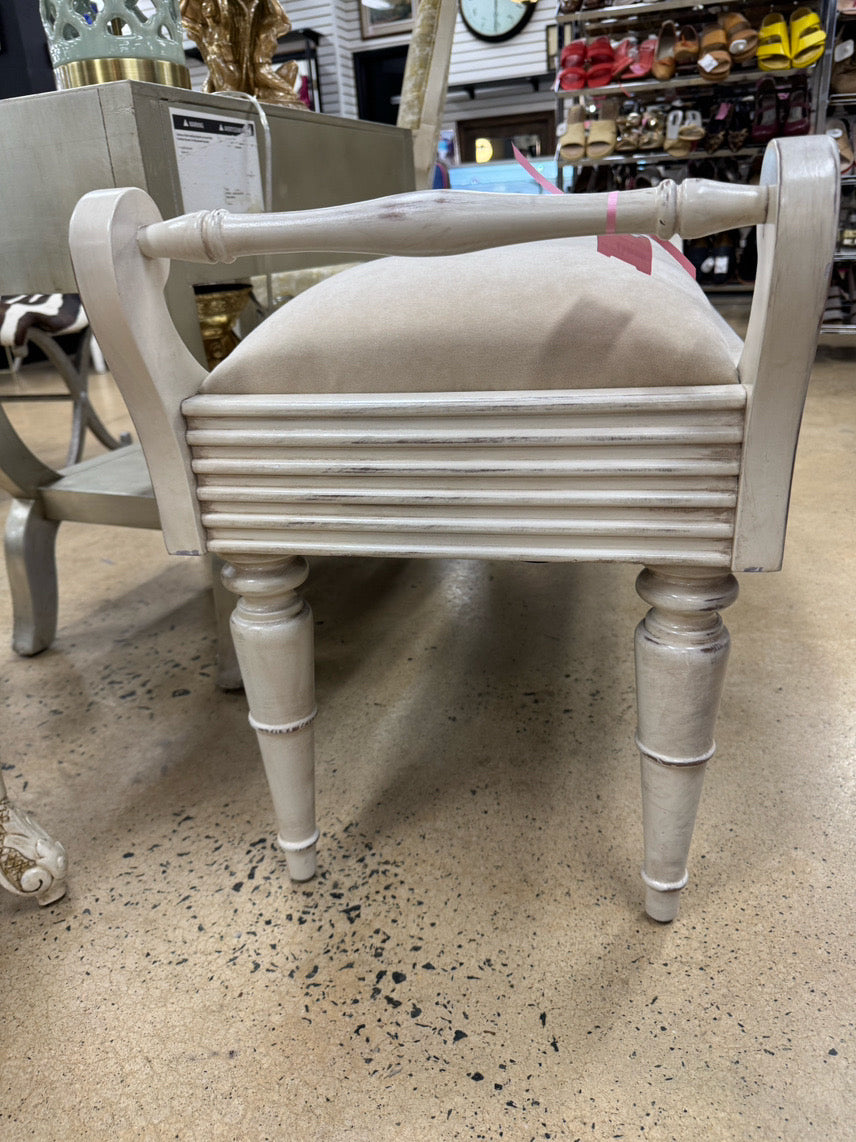 Wood Cream Suede-Like Upholstered Bench