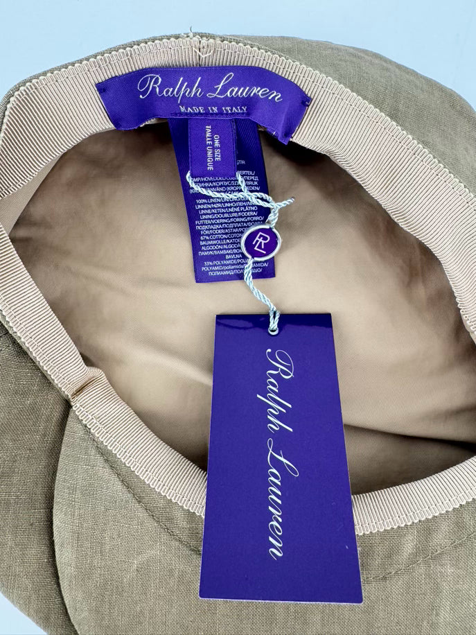 RALPH LAUREN PURPLE LABEL Gold & Brown Textile Newsboy Hat NWT