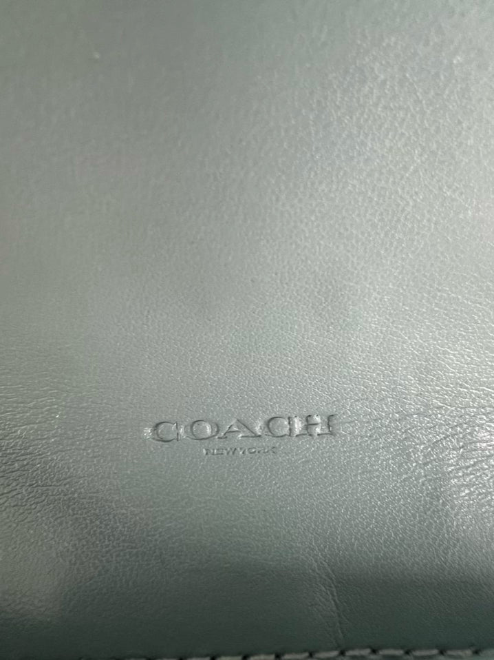 COACH Blue & Taupe Monogram Leather Wallet 2 Piece