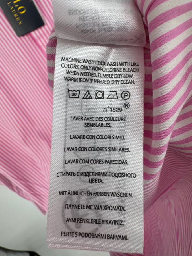 POLO RALPH LAUREN Size M Pink & White Stripe Long Sleeve Shirt NWT