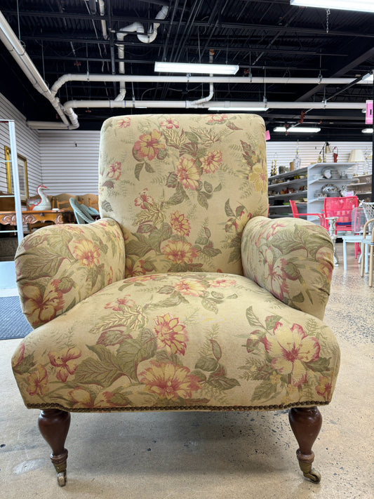 Yellow, Pink & Green Floral Roll Back Chair