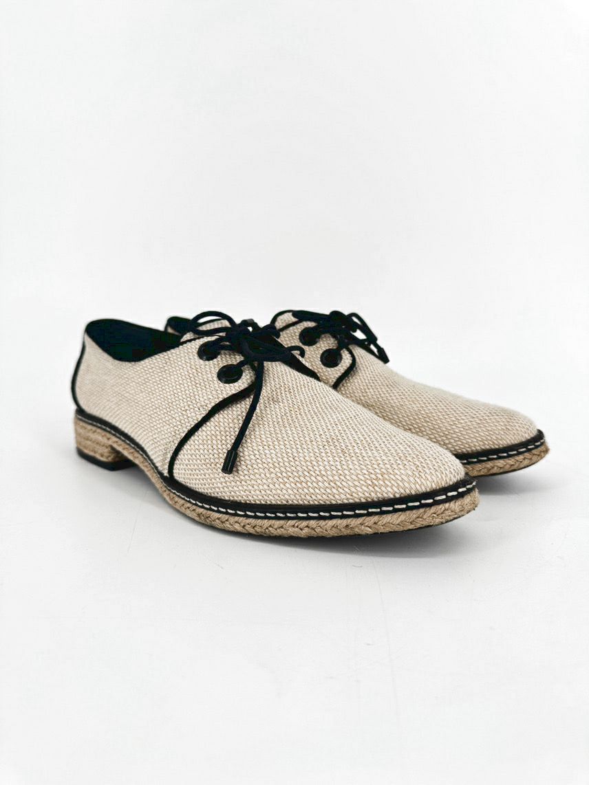 TORY BURCH Size 9.5 Natural Canvas Fawn Oxford