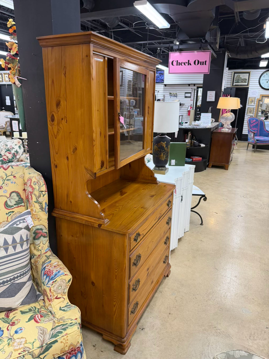 UNIQUE FURNITURE Light Pine Hutch w/ 4 Drawers
