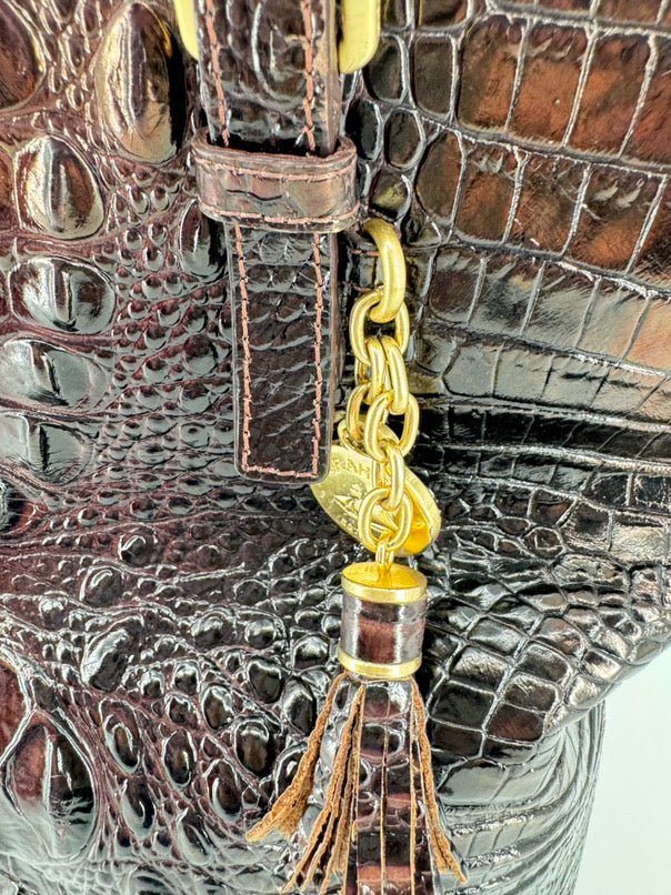 BRAHMIN Brown Leather Embossed Croc Purse