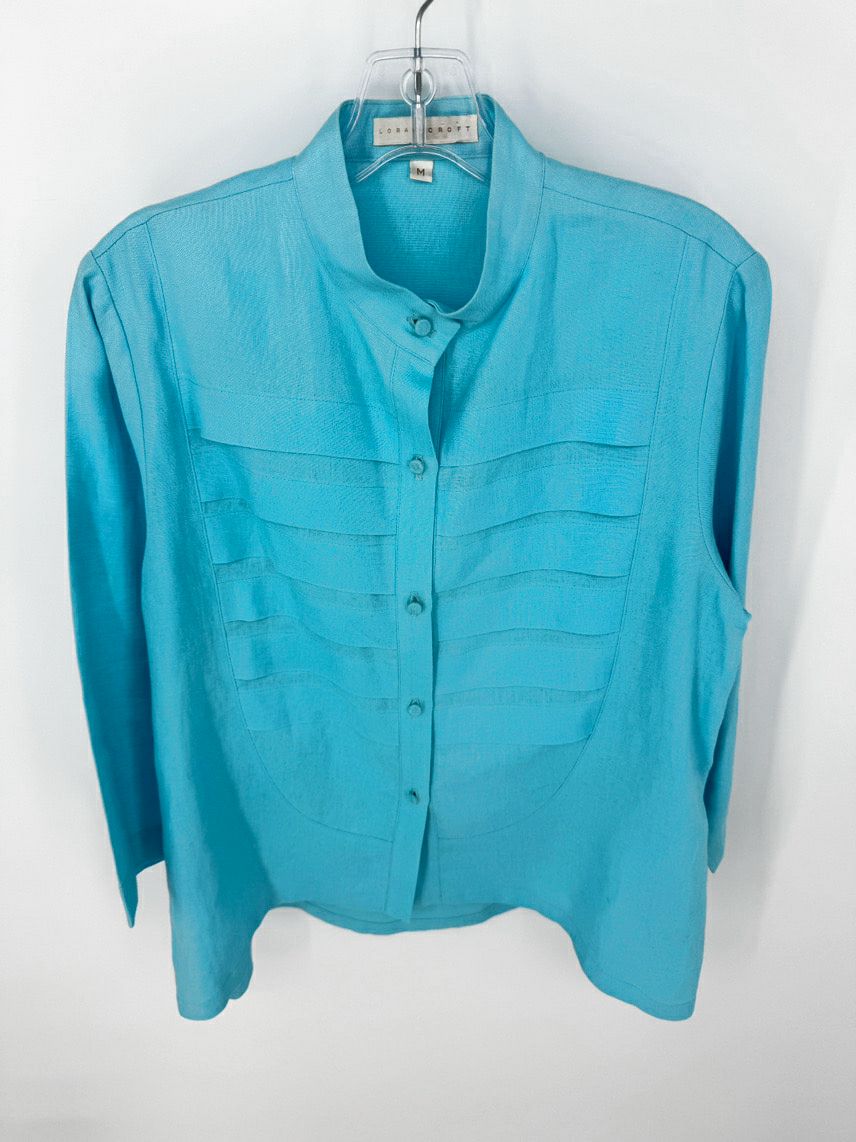 LORAIN CROFT Size M Aqua Linen Button Up Top