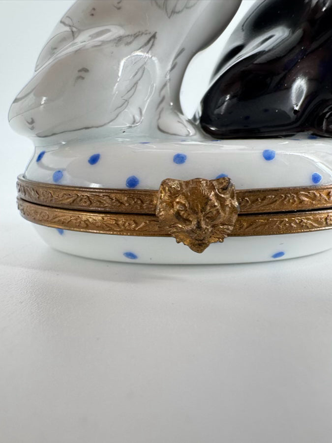LIMOGES White & Black Cat Couple Ceramic Trinket Box
