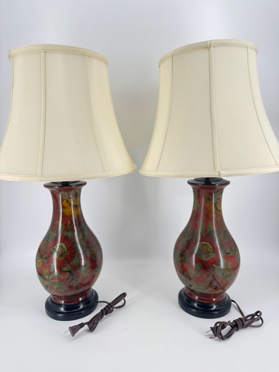 Brick & Green Flowers Ceramic Pair of Lamps